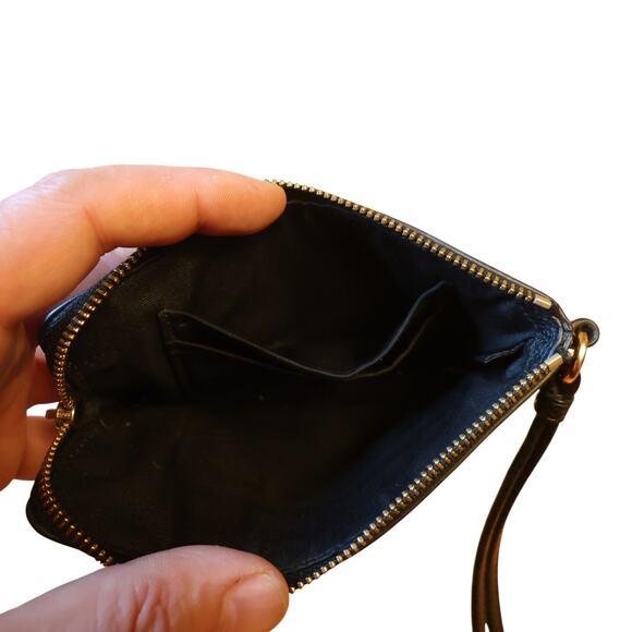 Coach Black Pebbled Leather Corner-Zip Wristlet Gold Hardware 2 Card Slots - Picture 6 of 9